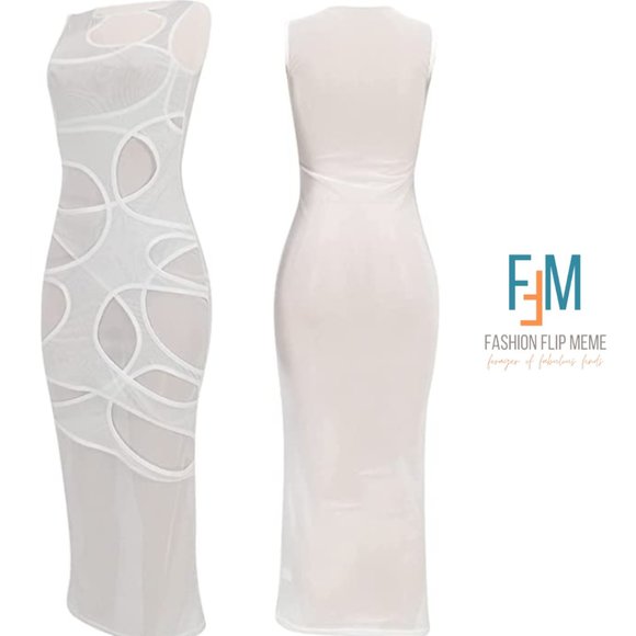 New! Sleeveless Sheer Mesh Fishnet Cut Out Bodycon Sheath Dress - Picture 3 of 8